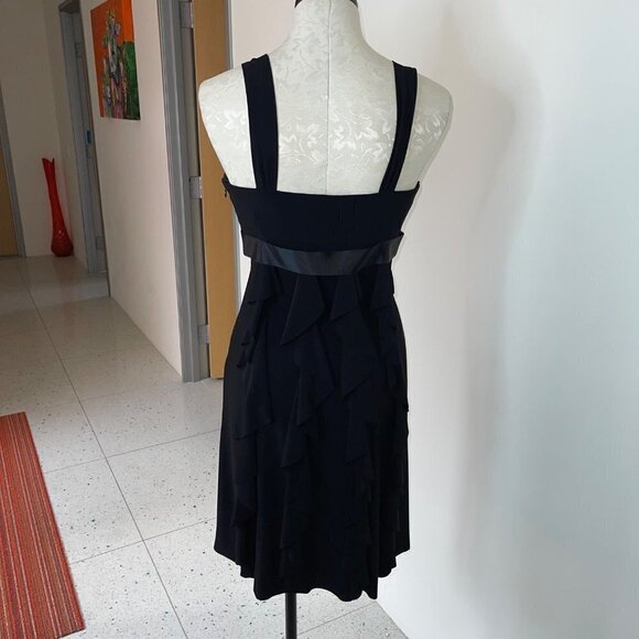Cache Womens Ruffle Dress Black Size 6 Chiffon Long Ribbon Rhinestone Brooch Bow - Picture 11 of 12